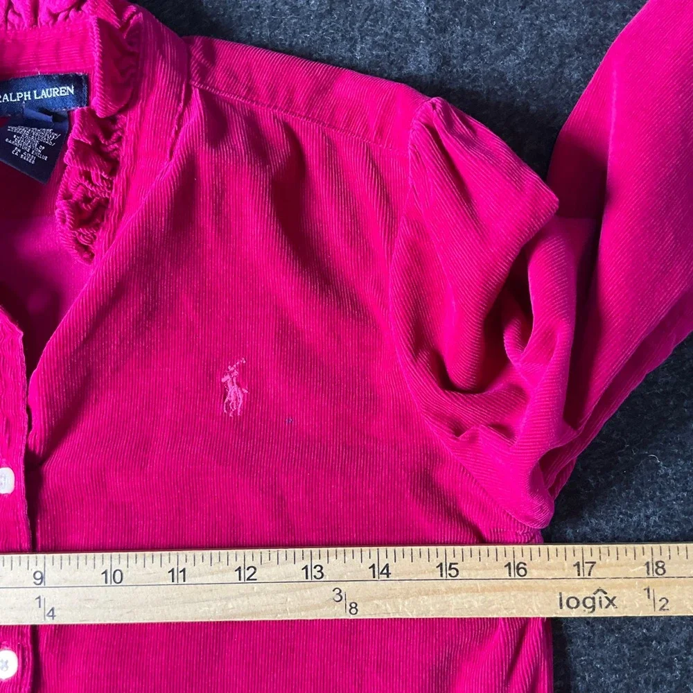 Ralph Lauren Corduroy Dress Kids 12 Pink Ruffle Drop Waist Preppy Dark Academia